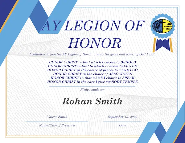 Ay Legion of Honour Certificate template