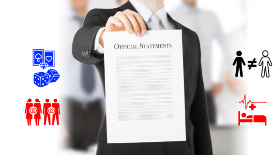 Official Statements including Hospital Bed by Sergey Demushkin from the Noun Project gambling by Yamini Ahluwalia from the Noun Project gambling by Eucalyp from the Noun Project marriage by Gerald Wildmoser from the Noun Project racism by Adrien Coquet from the Noun Project hospital bed by Sergey Demushkin from the Noun Project pulse by TNS from the Noun Project